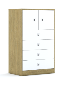 Szafa Blox Colours 70 3P 2F1 4S 706x466x1165 korpus dąb/2x front jasny szary i 4x szuflada biała