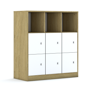 Regał Blox Colours 110 3PP 6F1 1049x466x1165 korpus dąb/3x front biały i 3x front pomarańczowy - wariant 2