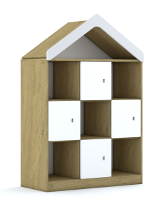 Regał Blox Colours 110 3PP 4F1 z daszkiem 1049x466x1575 korpus dąb/2x front biały i 2x front pastelowy zielony