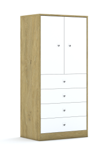 Szafa Blox Colours 70 4P 2F2 4S 706x466x1517 korpus dąb/2x front szary i 4x szuflada biała