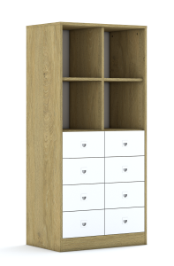 Regał Blox Colours 70 4PP 8SB 706x466x1517 korpus biały/4x szuflada biała i 4x szuflada pastelowa niebieska