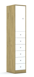 Szafa Blox Colours 40 5P 1F2 6S 363x466x1869 korpus dąb/1x front pomarańczowy i 6x szuflada biała