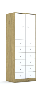 Szafa Blox Colours 70 5PP 2F2 12SB 706x466x1869 korpus dąb/2x front pastelowy zielony i 12x szuflada biała