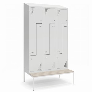 Szafa ubraniowa TYPU L ze stałą ławeczką 1200K3/2 DSZ 1200x800x1950 korpus szary/front niebieski