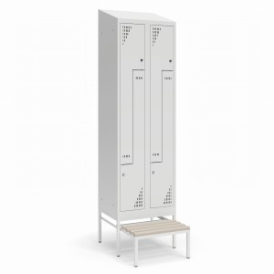 Szafa ubraniowa TYPU L z wysuwaną ławeczką 600K2/2 DSZ 600x800x1950 korpus szary/front niebieski