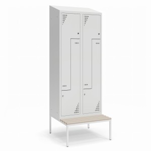 Szafa ubraniowa TYPU L ze stałą ławeczką 800K2/2 DSZ 800x800x1950 korpus antracyt/front żółty