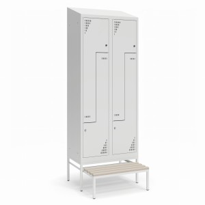 Szafa ubraniowa TYPU L z wysuwaną ławeczką 800K2/2 DSZ 800x800x1950 korpus antracyt/front żółty