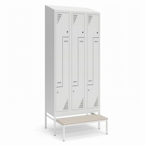 Szafa ubraniowa TYPU L z wysuwaną ławeczką 900K3/2 DSZ 900x800x1950 korpus szary/front żółty