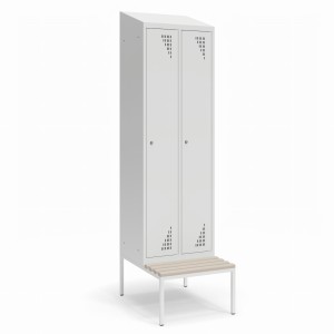 Szafa ubraniowa ze stałą ławeczką 600K2 DSZ 600x800x1950 korpus szary/front czerwony