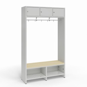 Zestaw szatniowy ławko-wieszak z drążkiem z haczykami na ubrania 3/1070 D 1070x350x1800 korpus szary/front szary