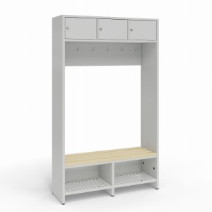 Zestaw szatniowy ławko-wieszak z panelem z haczykami 3/1070 H 1070x350x1800 korpus szary/front szary
