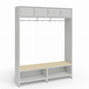Zestaw szatniowy ławko-wieszak z drążkiem z haczykami na ubrania 4/1414 D 1414x350x1800 korpus szary/front szary