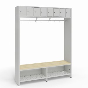 Zestaw szatniowy ławko-wieszak z drążkiem z haczykami na ubrania 8/1414 D 1414x350x1800 korpus antracyt/front antracyt