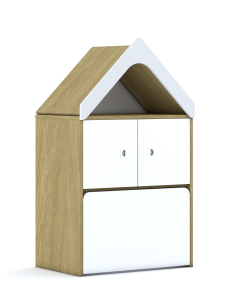 Regał Blox Base 70 2PP 2F1 ze skrzynią i daszkiem 706x466x1223 korpus dąb/2x front biały