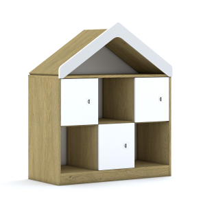 Regał Blox Base 110 2PP 3F1 z daszkiem 1049x466x1223 korpus biały/3x front dąb - wariant 1