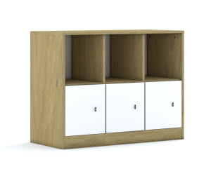 Regał Blox Base 110 2PP 3F1 1049x466x813 korpus dąb/3x front szary - wariant 1