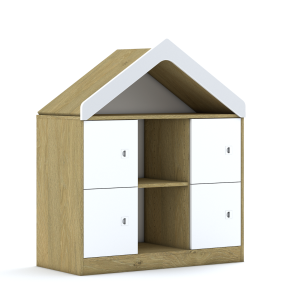 Regał Blox Base 110 2PP 4F1 z daszkiem 1049x466x1223 korpus dąb/4x front szary
