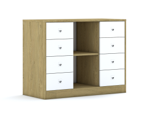 Regał Blox Base 110 2PP 8SB 1049x466x813 korpus dąb/8x szuflada szara
