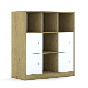 Regał Blox Base 110 3PP 4F1 1049x466x1165 korpus dąb/4x front szary - wariant 1