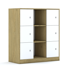 Regał Blox Base 110 3PP 6F1 1049x466x1165 korpus biały/6x front dąb - wariant 1