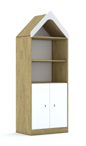 Regał Blox Base 70 4P 2F2 z daszkiem 706x466x1927 korpus szary/2x front dąb