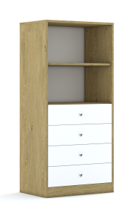 Regał Blox Base 70 4P 4S 706x466x1517 korpus dąb/4x szuflada biała