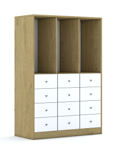 Regał na pojemniki Blox Base 110 4PG 8SB 4SS 1049x466x1517 korpus szary/12x szuflada dąb