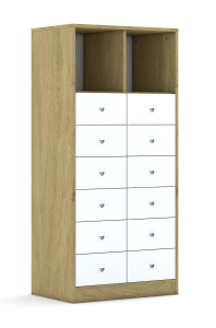 Regał Blox Base 70 4PP 12SB 706x466x1517 korpus dąb/12x szuflada biała