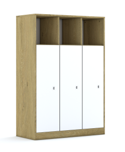 Regał Blox Base 110 4PP 3F3 1049x466x1517 korpus biały/3x front dąb