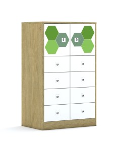 Szafa Blox Hex Green 70 3PP 2F1 8SB 706x466x1165 korpus dąb/2x front biały i 8x szuflada biała