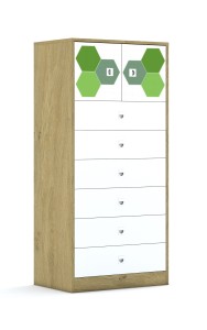Szafa Blox Hex Green 70 4P 2F1 6S 706x466x1517 korpus dąb/2x front biały i 6x szuflada biała