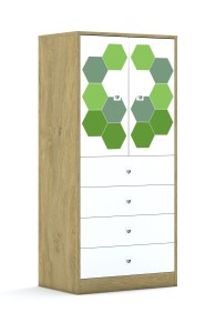 Szafa Blox Hex Green 70 4P 2F2 4S 706x466x1517 korpus biały/2x front biały i 4x szuflada biała