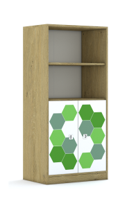 Regał Blox Hex Green 70 4P 2F2 706x466x1517 korpus dąb/2x front biały