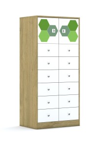 Szafa Blox Hex Green 70 4PP 2F1 12SB 706x466x1517 korpus biały/2x front biały i 12x szuflada biała