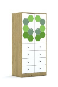 Szafa Blox Hex Green 70 4PP 2F2 8SB 706x466x1517 korpus szary/2x front biały i 8x szuflada biała