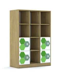 Regał Blox Hex Green 110 4PP 4F1 1049x466x1517 korpus dąb/4x front biały