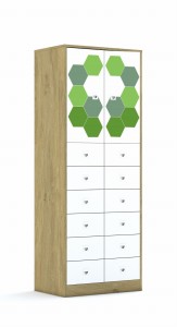 Szafa Blox Hex Green 70 5PP 2F2 12SB 706x466x1869 korpus biały/2x front biały i 12x szuflada biała