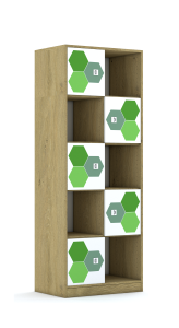 Regał Blox Hex Green 70 5PP 5F1 706x466x1869 korpus dąb/5x front biały