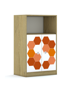 Regał Blox Hex Red 70 3P 2F2 706x466x1165 korpus dąb/2x front biały