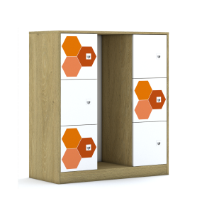 Regał na pojemniki Blox Hex Red 110 3PG 6F1 1049x466x1165 korpus dąb/6x front biały