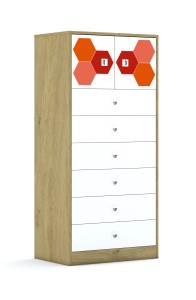 Szafa Blox Hex Red 70 4P 2F1 6S 706x466x1517 korpus biały/2x front biały i 6x szuflada biała