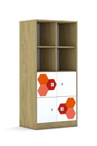 Regał Blox Hex Red 70 4PP 4F1 706x466x1517 korpus dąb/4x front biały