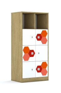 Regał Blox Hex Red 70 4PP 6F1 706x466x1517 korpus dąb/6x front biały