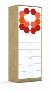 Szafa Blox Hex Red 70 5P 2F2 6S 706x466x1869 korpus szary/2x front biały i 6x szuflada biała
