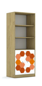 Regał Blox Hex Red 70 5P 2F2 706x466x1869 korpus dąb/2x front biały
