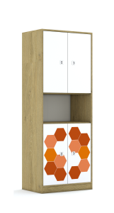Regał Blox Hex Red 70 5P 4F2 706x466x1869 korpus dąb/4x front biały
