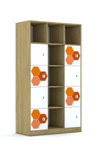 Regał Blox Hex Red 110 5PP 8F1 1049x466x1869 korpus dąb/8x front biały