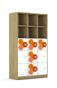 Regał Blox Hex Red 110 5PP 9F1 1049x466x1869 korpus dąb/9x front biały