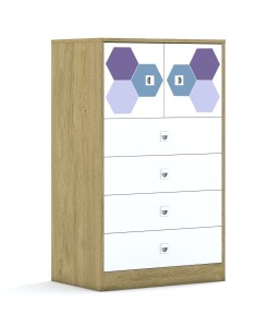 Szafa Blox Hex Violet Blue 70 3P 2F1 4S 706x466x1165 korpus szary/2x front i 4x szuflada biała