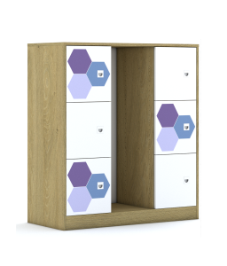 Regał na pojemniki Blox Hex Violet Blue 110 3PG 6F1 1049x466x1165 korpus dąb/6x front biały